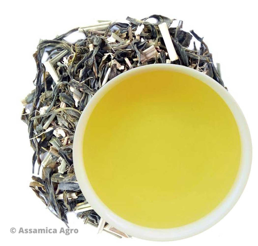 
                  
                    Load image into Gallery viewer, Organic lemongrass Green tea with Ginger | Assamica Agro - Dry Leaves and Brew
                  
                