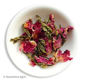 
                  
                    Load image into Gallery viewer, Organic Rose Green Tea: Rose Green Allure - Wet Leaves
                  
                